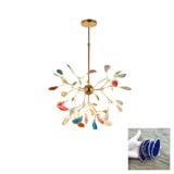 Modern Agate Flake Crown Chandelier Natural Onyx Stone Pendant Light in Gold