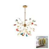 Modern Agate Flake Crown Chandelier Natural Onyx Stone Pendant Light in Gold