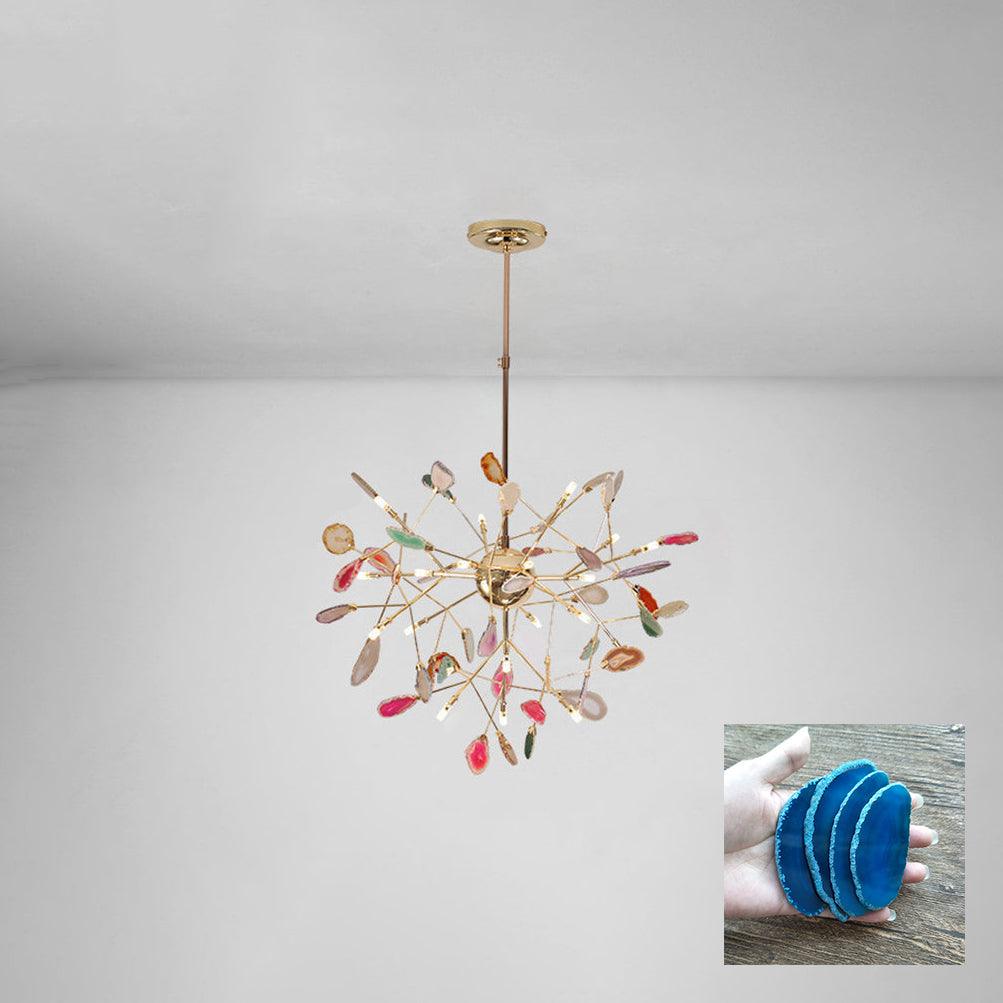 Modern Agate Flake Crown Chandelier Natural Onyx Stone Pendant Light in Gold