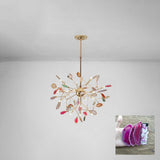 Modern Agate Flake Crown Chandelier Natural Onyx Stone Pendant Light in Gold