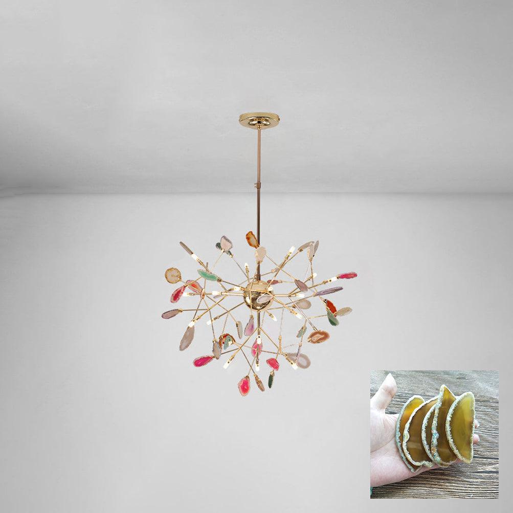 Modern Agate Flake Crown Chandelier Natural Onyx Stone Pendant Light in Gold