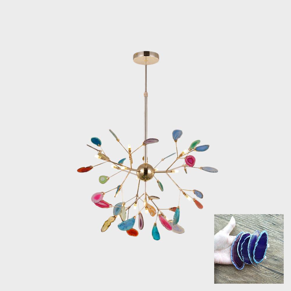 Modern Agate Flake Crown Chandelier Natural Onyx Stone Pendant Light in Gold