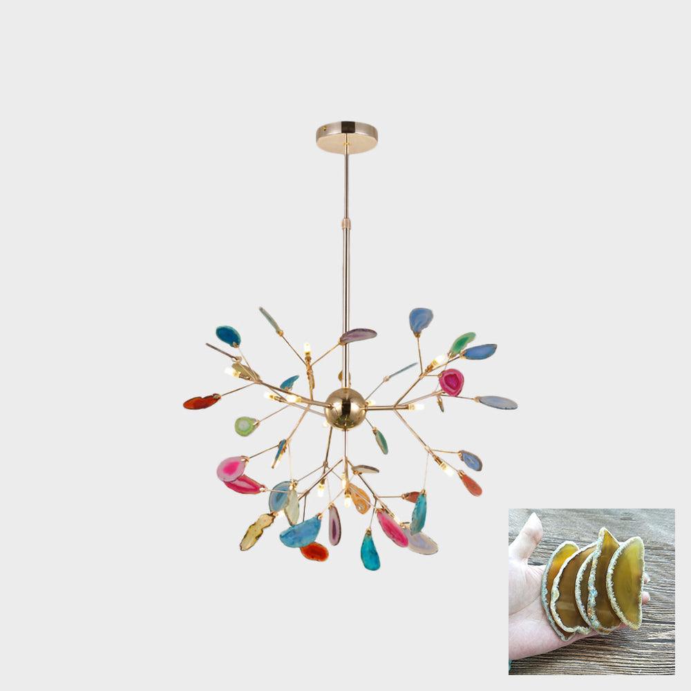 Modern Agate Flake Crown Chandelier Natural Onyx Stone Pendant Light in Gold