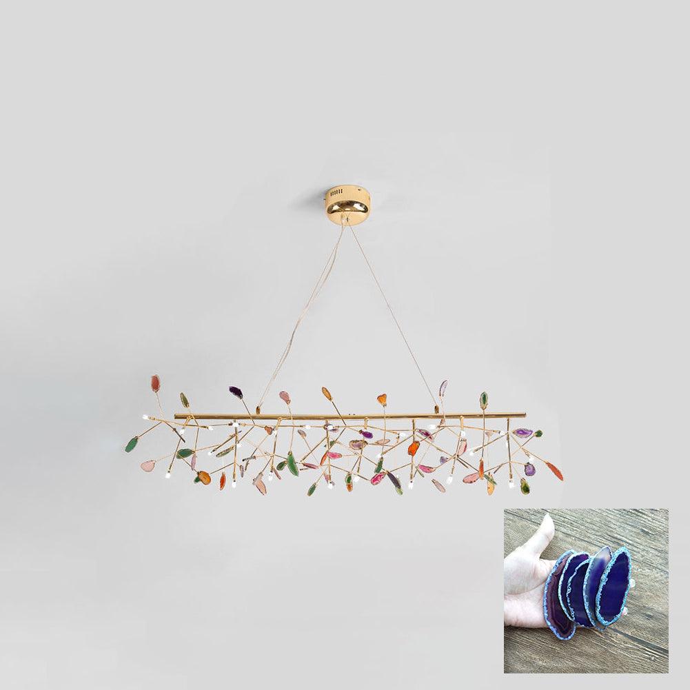 Modern Agate Flake Crown Chandelier Natural Onyx Stone Pendant Light in Gold