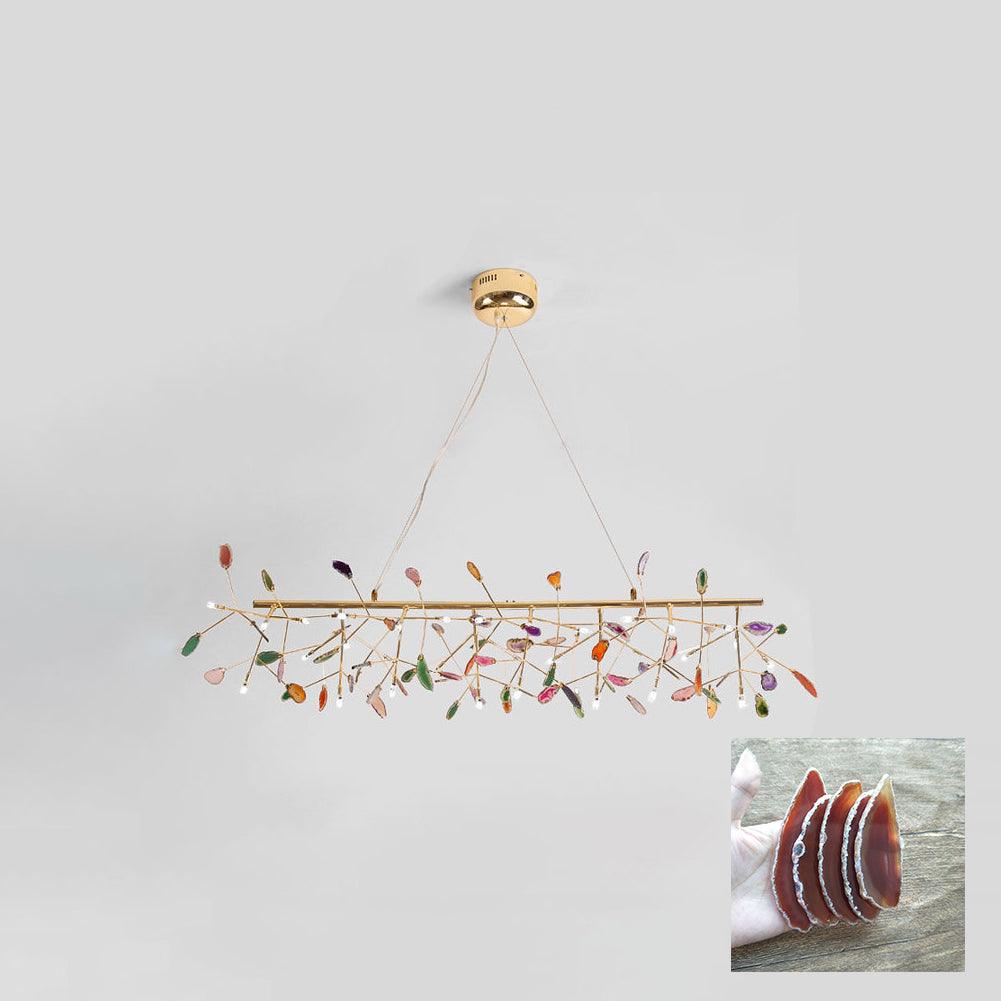Modern Agate Flake Crown Chandelier Natural Onyx Stone Pendant Light in Gold