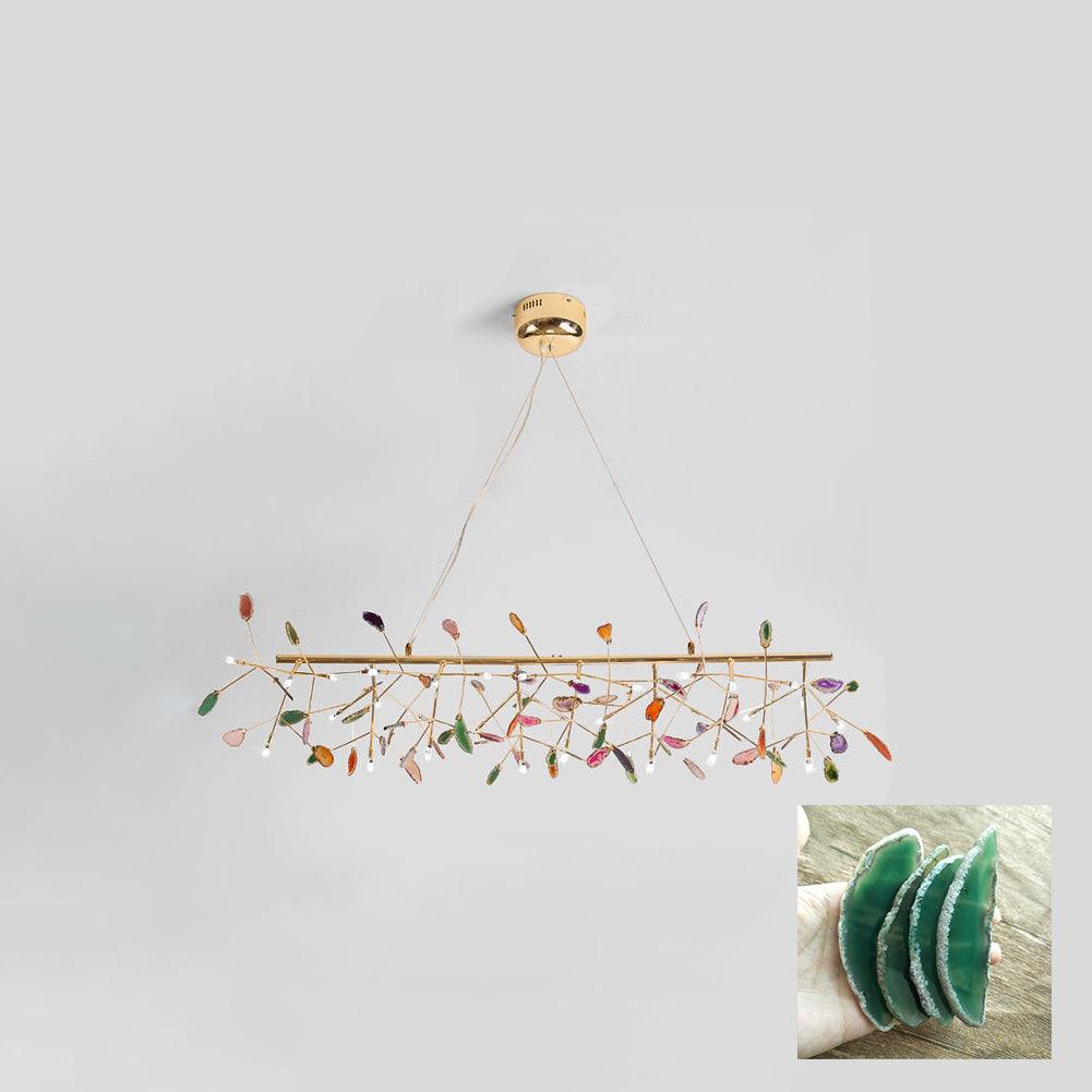 Modern Agate Flake Crown Chandelier Natural Onyx Stone Pendant Light in Gold