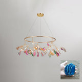 Modern Agate Flake Crown Chandelier Natural Onyx Stone Pendant Light in Gold