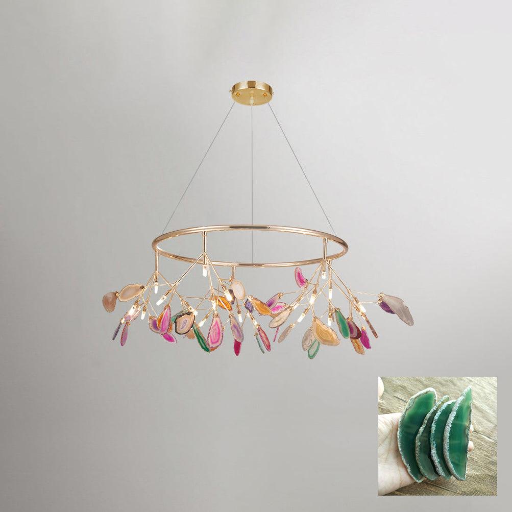 Modern Agate Flake Crown Chandelier Natural Onyx Stone Pendant Light in Gold