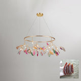 Modern Agate Flake Crown Chandelier Natural Onyx Stone Pendant Light in Gold