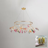 Modern Agate Flake Crown Chandelier Natural Onyx Stone Pendant Light in Gold