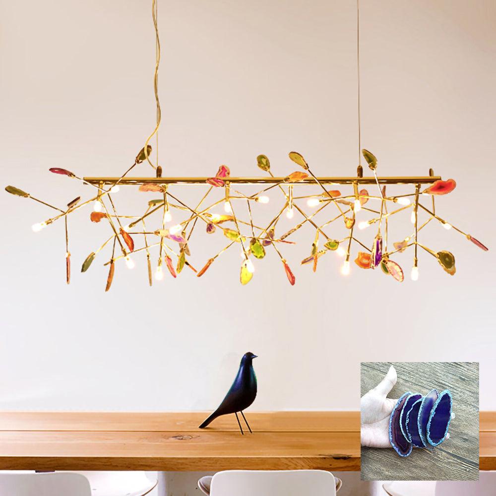 Modern Agate Flake Crown Chandelier Natural Onyx Stone Pendant Light in Gold