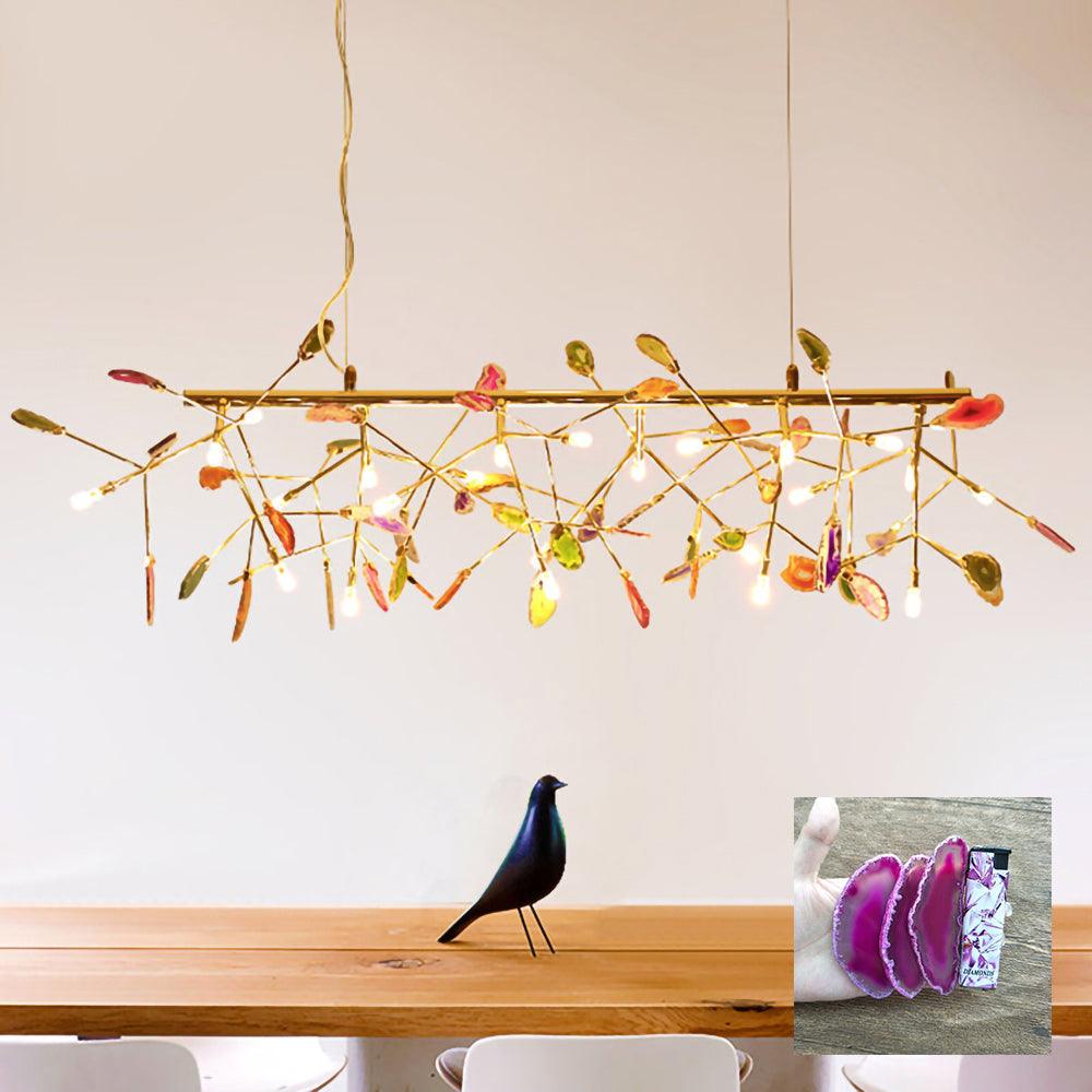 Modern Agate Flake Crown Chandelier Natural Onyx Stone Pendant Light in Gold