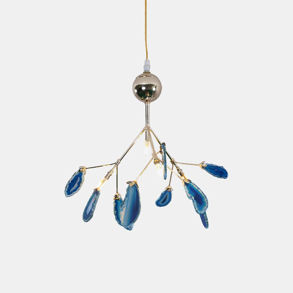Modern Agate Flake Crown Chandelier Natural Onyx Stone Pendant Light in Gold
