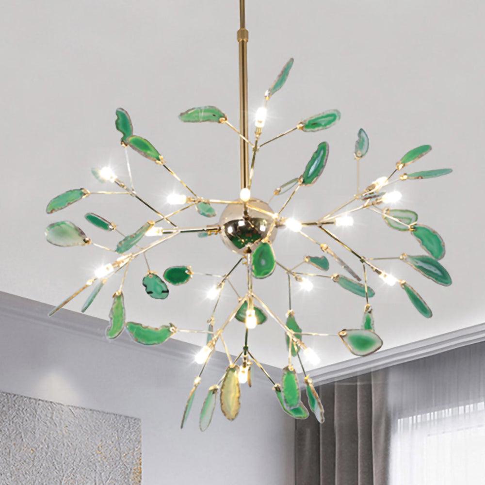 Modern Agate Flake Crown Chandelier Natural Onyx Stone Pendant Light in Gold