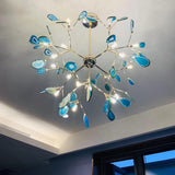 Modern Agate Flake Crown Chandelier Natural Onyx Stone Pendant Light in Gold
