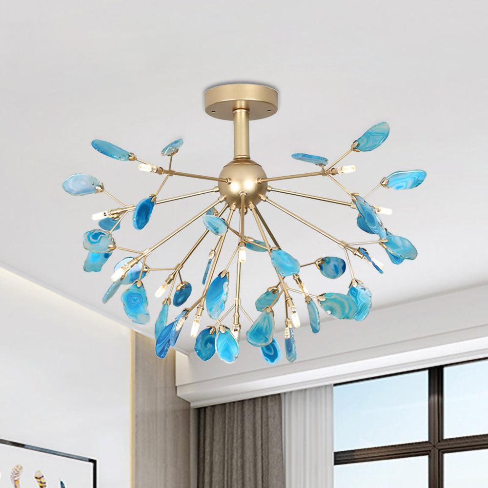 Modern Agate Flake Crown Chandelier Natural Onyx Stone Pendant Light in Gold