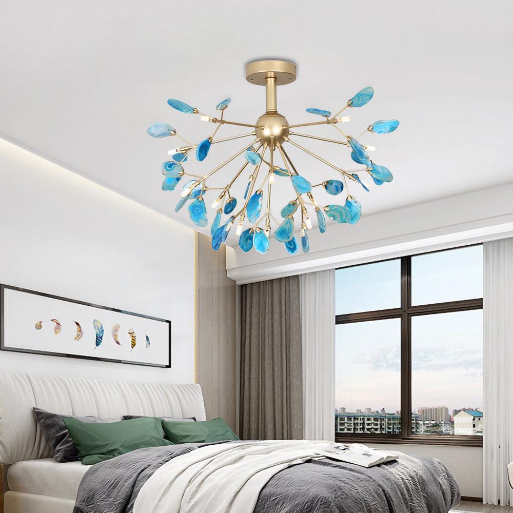 Modern Agate Flake Crown Chandelier Natural Onyx Stone Pendant Light in Gold