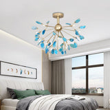 Modern Agate Flake Crown Chandelier Natural Onyx Stone Pendant Light in Gold