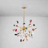 Modern Agate Flake Crown Chandelier Natural Onyx Stone Pendant Light in Gold