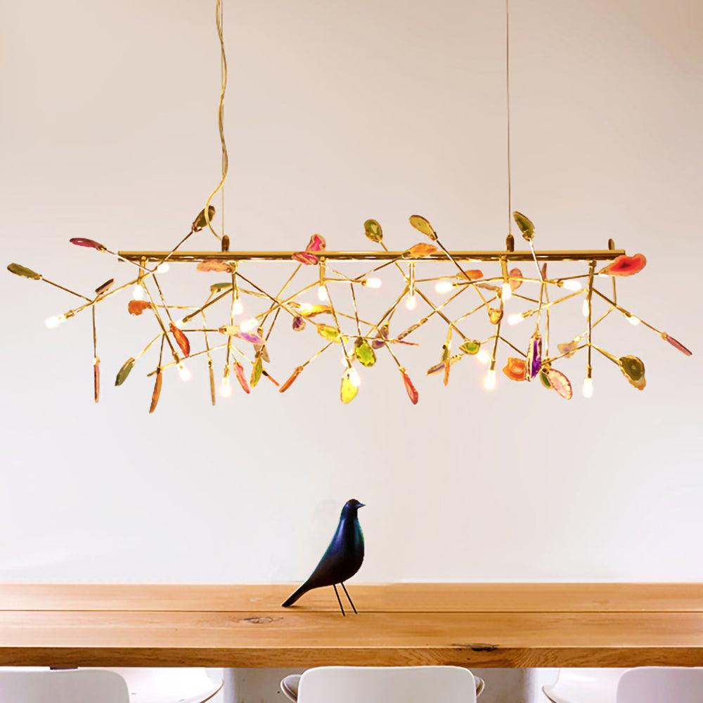 Modern Agate Flake Crown Chandelier Natural Onyx Stone Pendant Light in Gold