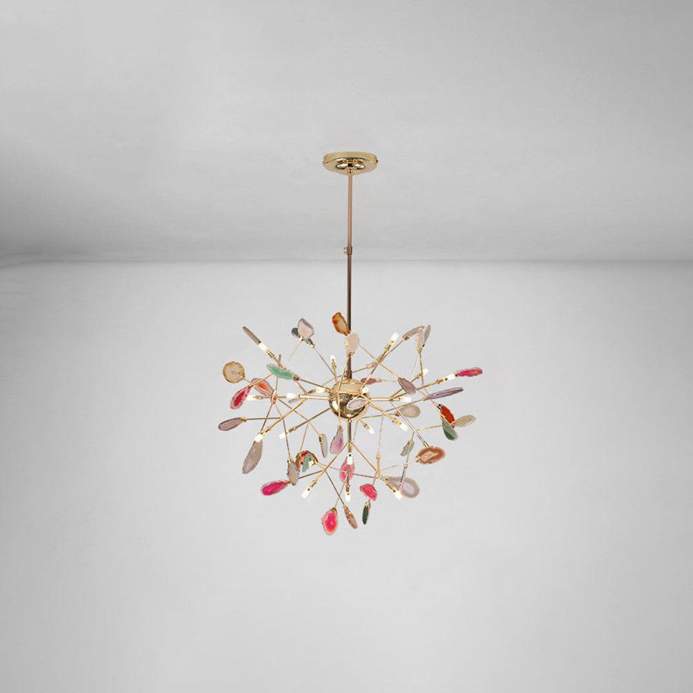 Modern Agate Flake Crown Chandelier Natural Onyx Stone Pendant Light in Gold