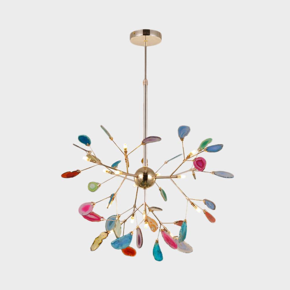 Modern Agate Flake Crown Chandelier Natural Onyx Stone Pendant Light in Gold
