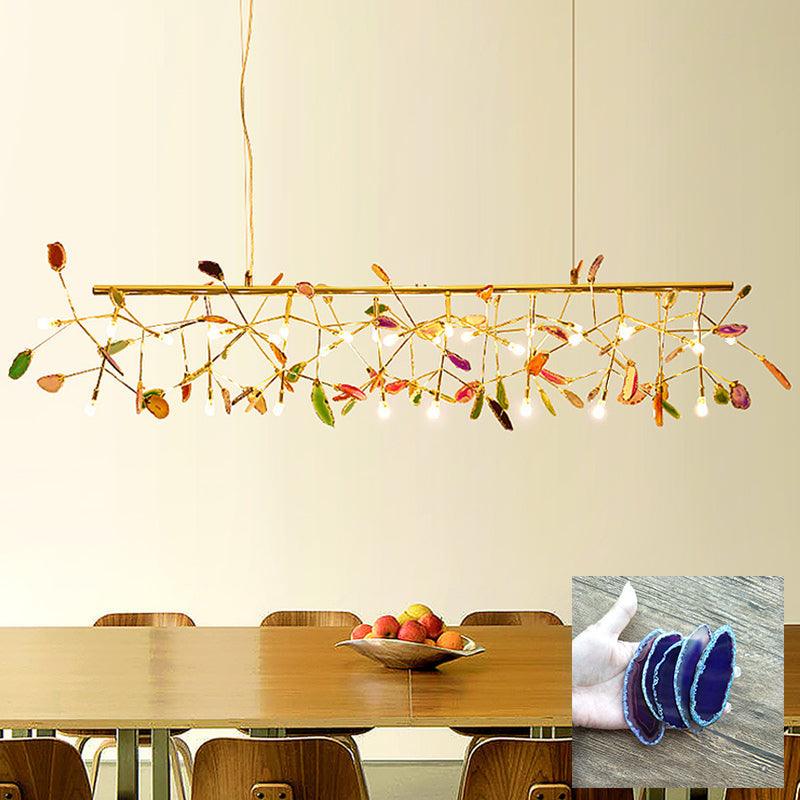 Modern Agate Flake Crown Chandelier Natural Onyx Stone Pendant Light in Gold