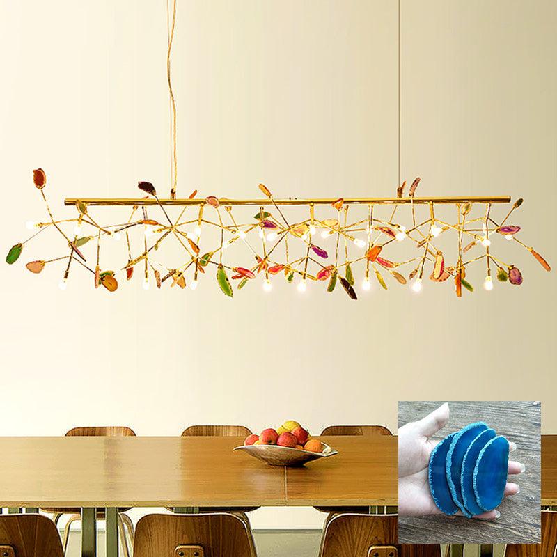 Modern Agate Flake Crown Chandelier Natural Onyx Stone Pendant Light in Gold