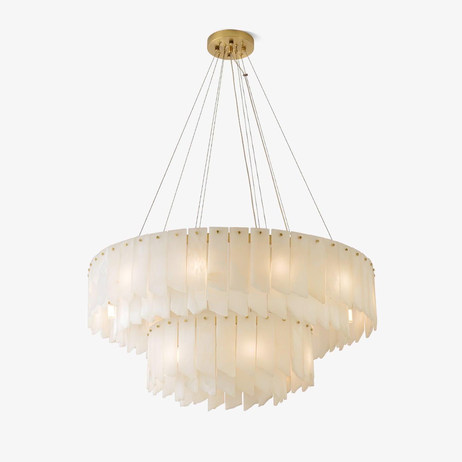 Modern Alabaster Cascade Tiered Chandelier with Brass Finish Luxury Ceiling Pendant Light