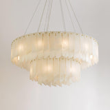 Modern Alabaster Cascade Tiered Chandelier with Brass Finish Luxury Ceiling Pendant Light