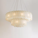 Modern Alabaster Cascade Tiered Chandelier with Brass Finish Luxury Ceiling Pendant Light