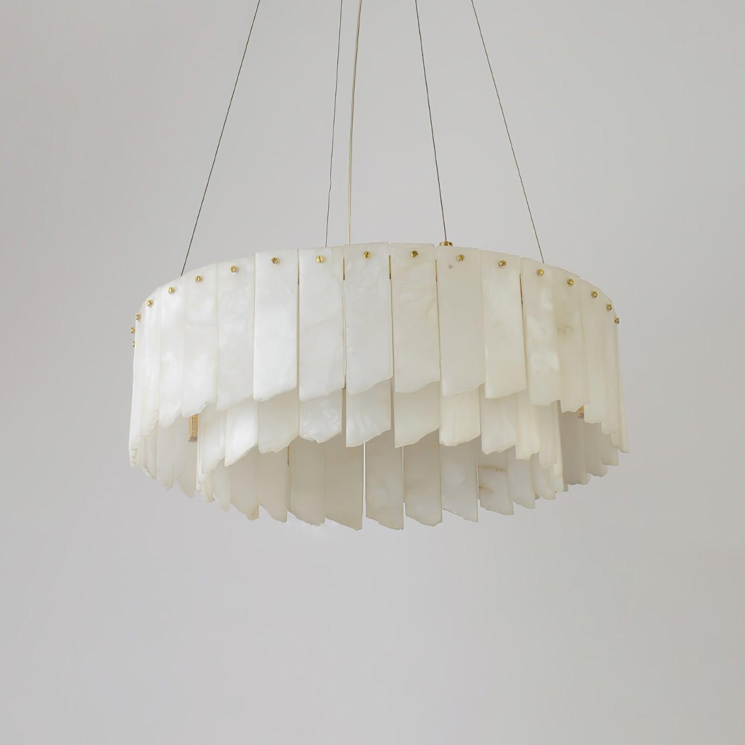 Modern Alabaster Cascade Tiered Chandelier with Brass Finish Luxury Ceiling Pendant Light