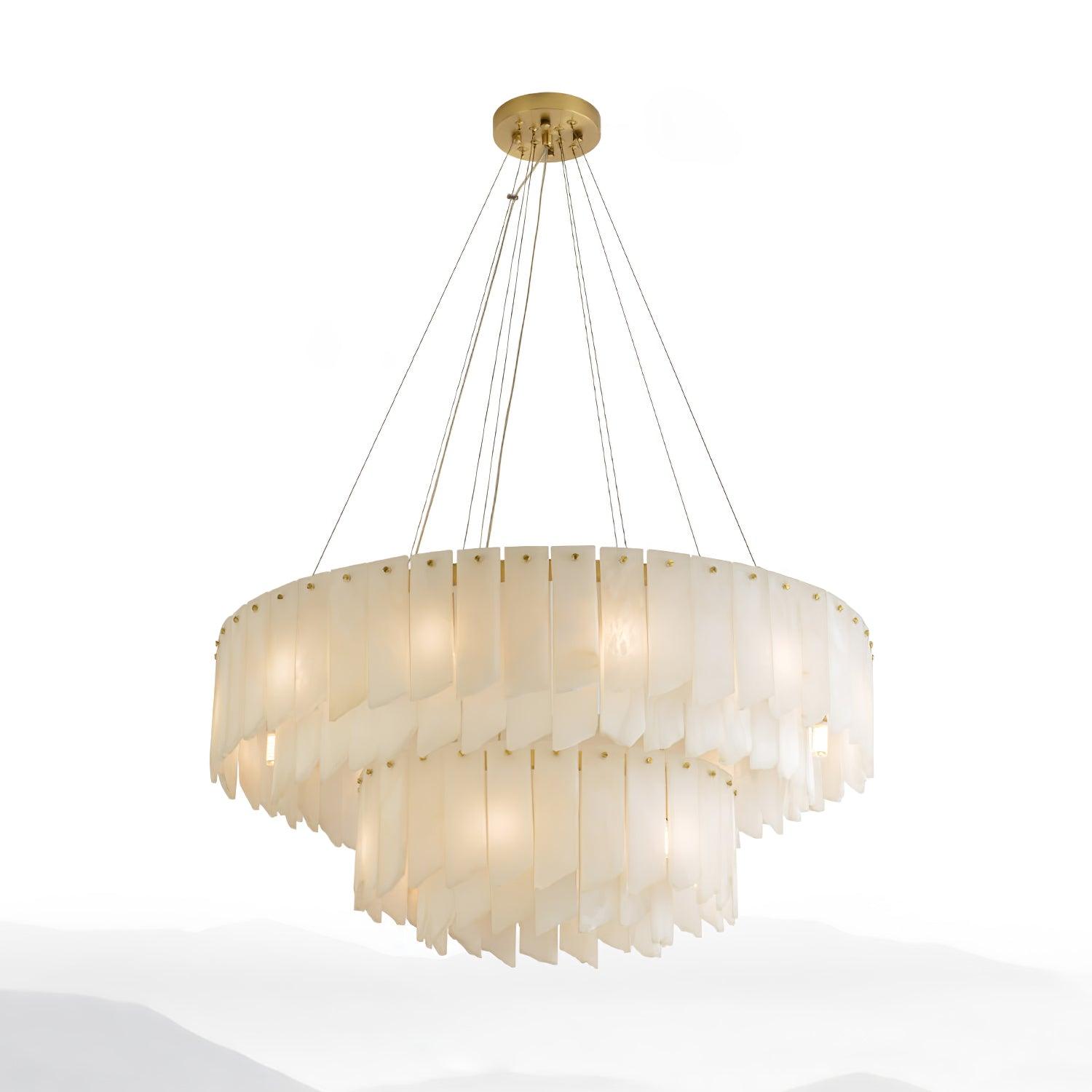 Modern Alabaster Cascade Tiered Chandelier with Brass Finish Luxury Ceiling Pendant Light