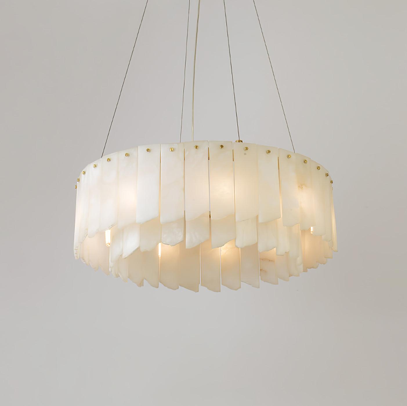Modern Alabaster Cascade Tiered Chandelier with Brass Finish Luxury Ceiling Pendant Light