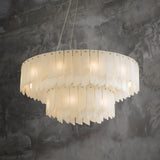 Modern Alabaster Cascade Tiered Chandelier with Brass Finish Luxury Ceiling Pendant Light