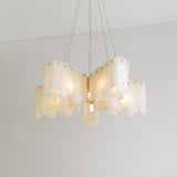 Modern Alabaster Cascade Tiered Chandelier with Brass Finish Luxury Ceiling Pendant Light