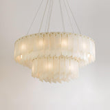 Modern Alabaster Cascade Tiered Chandelier with Brass Finish Luxury Ceiling Pendant Light