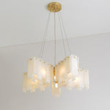 Modern Alabaster Cascade Tiered Chandelier with Brass Finish Luxury Ceiling Pendant Light