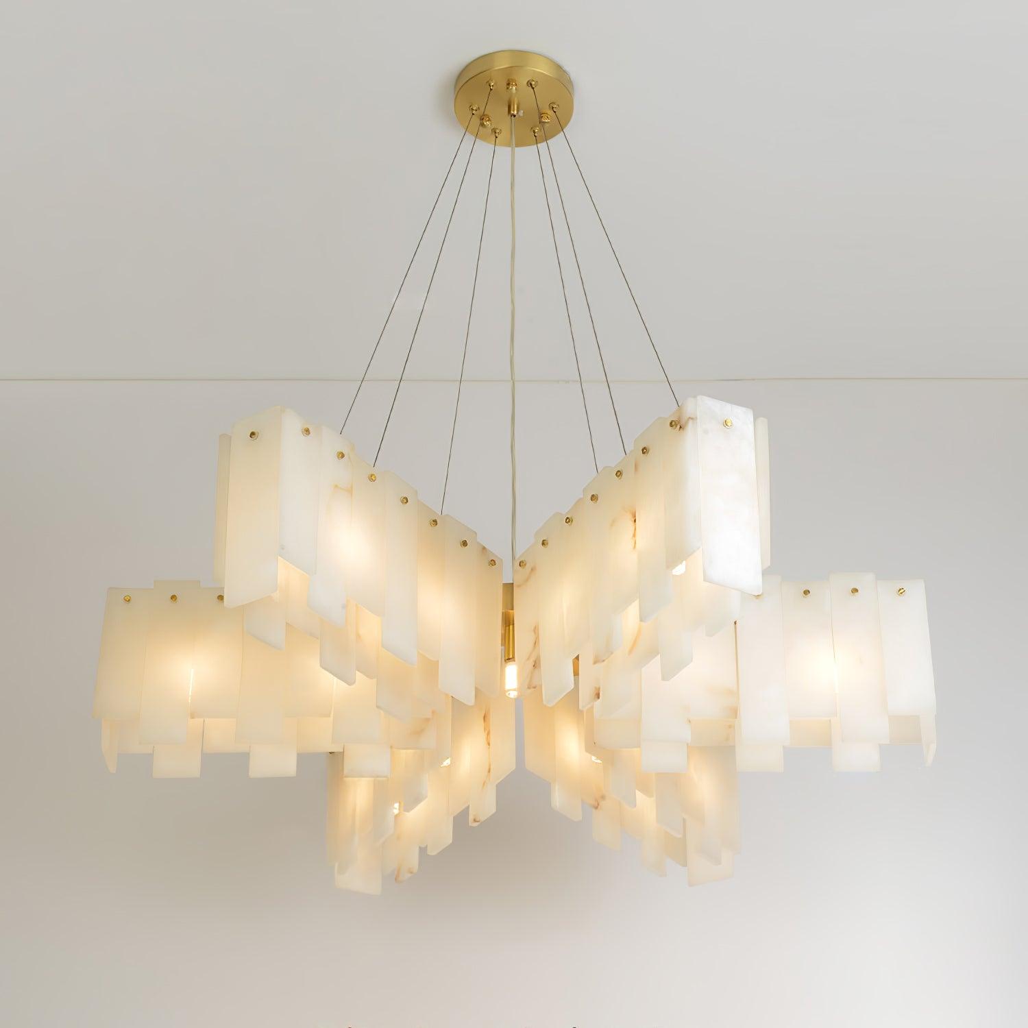 Modern Alabaster Cascade Tiered Chandelier with Brass Finish Luxury Ceiling Pendant Light