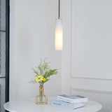 Modern Alabaster Cylinder Pendant Light Minimalist Natural Stone Droplet Hanging Lamp