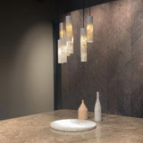 Modern Alabaster Cylinder Pendant Light Minimalist Natural Stone Droplet Hanging Lamp