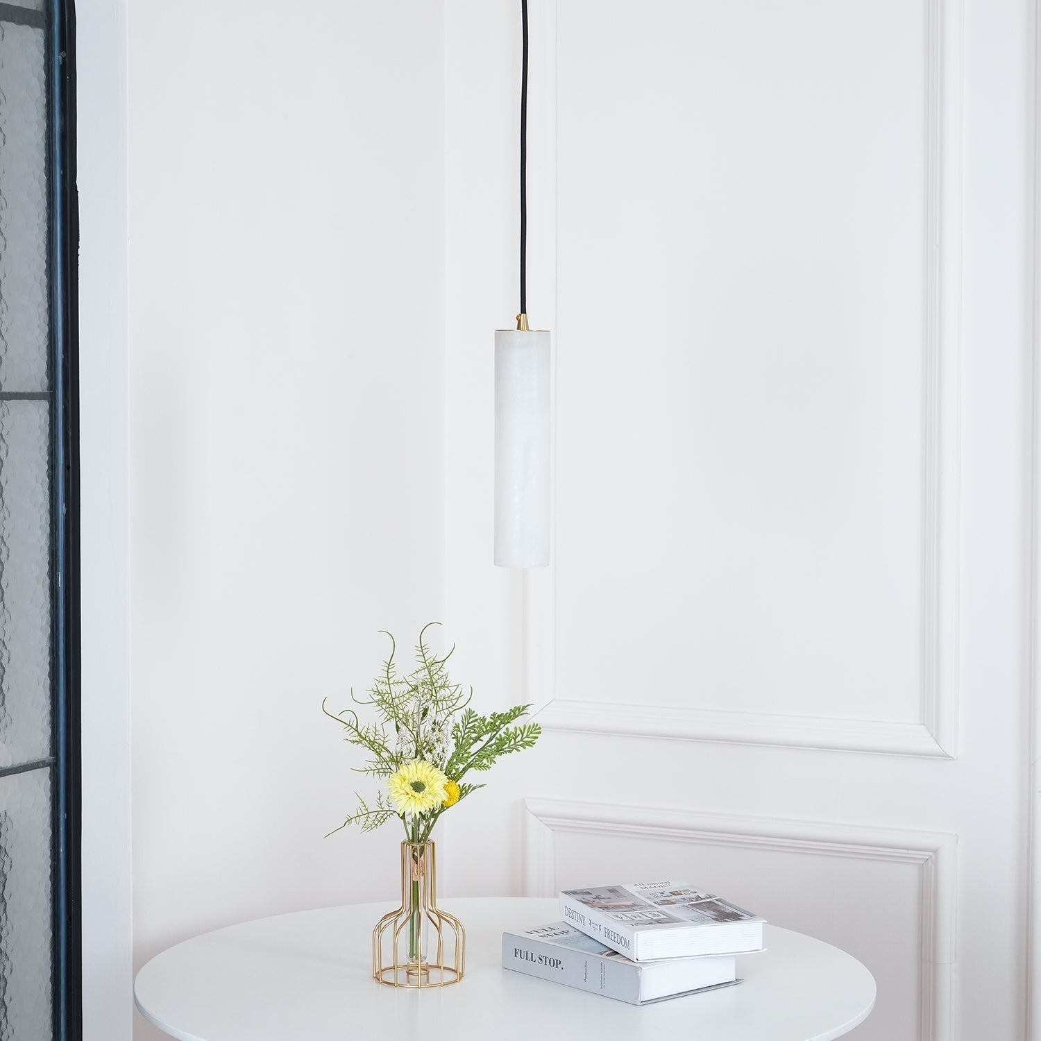 Modern Alabaster Cylinder Pendant Light Minimalist Natural Stone Droplet Hanging Lamp