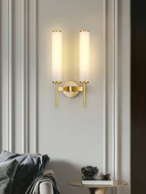 Modern Alabaster Cylinder Wall Sconce with Antique Brass Finish for Luxury Hallway and Bedroom Lighting