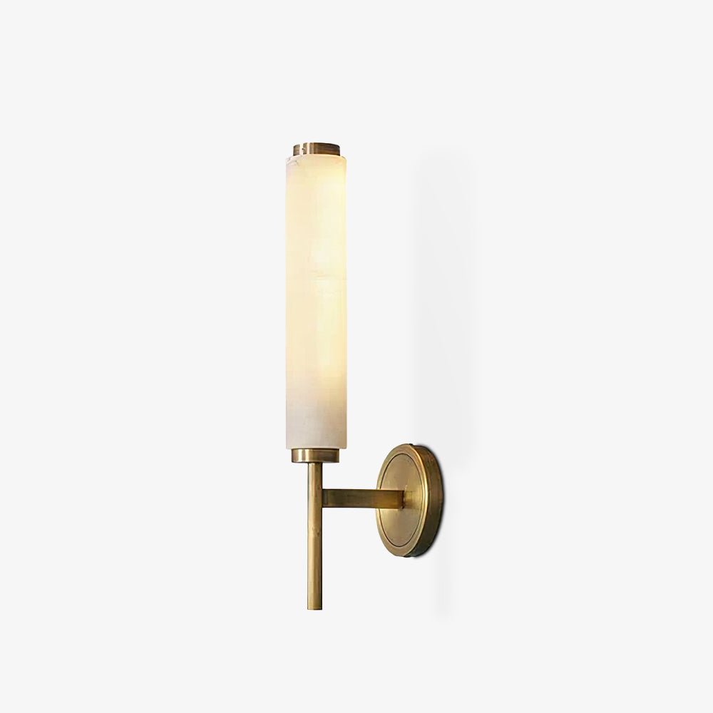 Modern Alabaster Cylinder Wall Sconce with Antique Brass Finish for Luxury Hallway and Bedroom Lighting