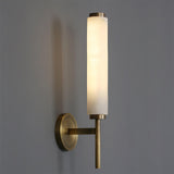 Modern Alabaster Cylinder Wall Sconce with Antique Brass Finish for Luxury Hallway and Bedroom Lighting