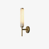 Modern Alabaster Cylinder Wall Sconce with Antique Brass Finish for Luxury Hallway and Bedroom Lighting