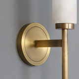 Modern Alabaster Cylinder Wall Sconce with Antique Brass Finish for Luxury Hallway and Bedroom Lighting