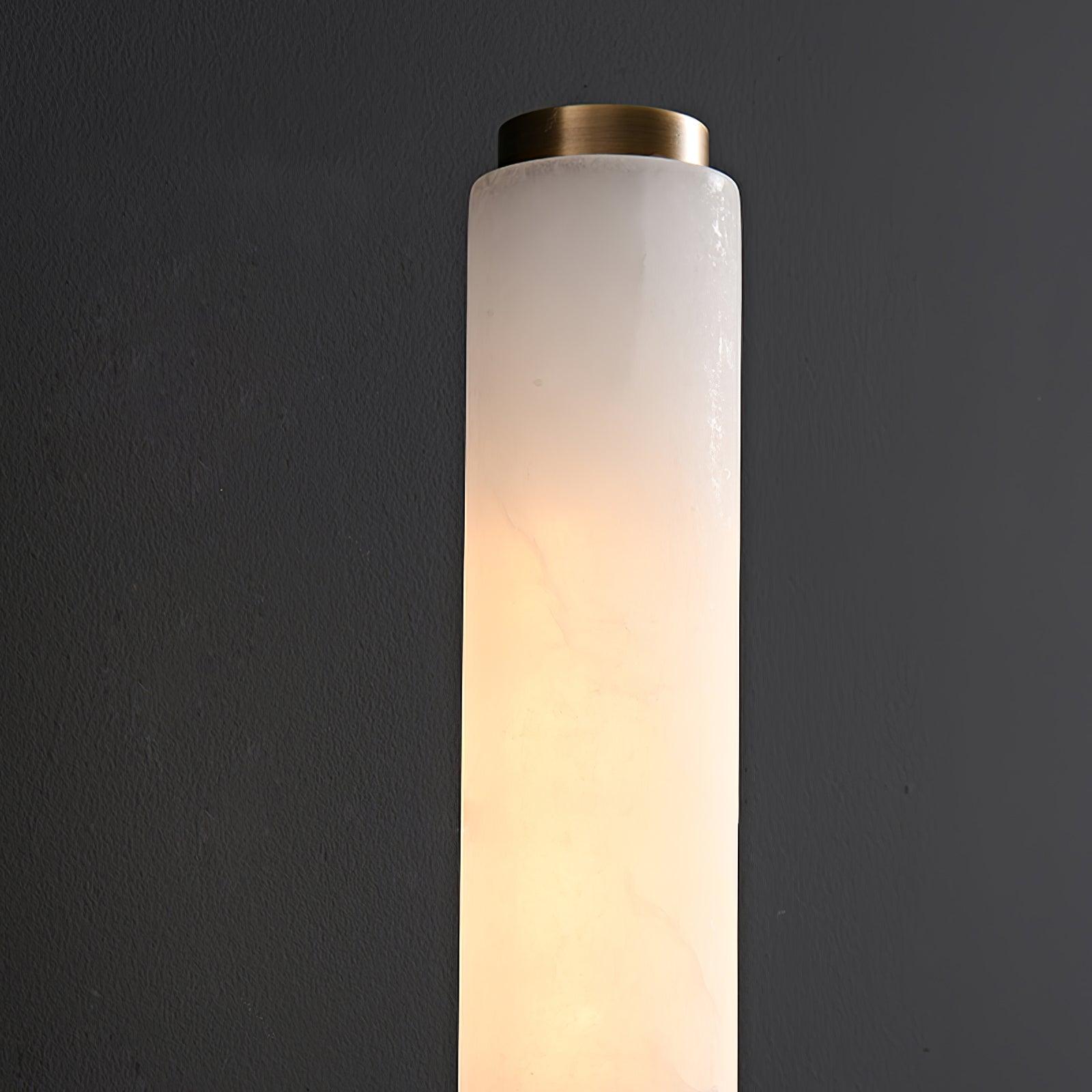 Modern Alabaster Cylinder Wall Sconce with Antique Brass Finish for Luxury Hallway and Bedroom Lighting