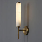 Modern Alabaster Cylinder Wall Sconce with Antique Brass Finish for Luxury Hallway and Bedroom Lighting