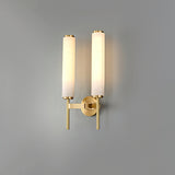 Modern Alabaster Cylinder Wall Sconce with Antique Brass Finish for Luxury Hallway and Bedroom Lighting